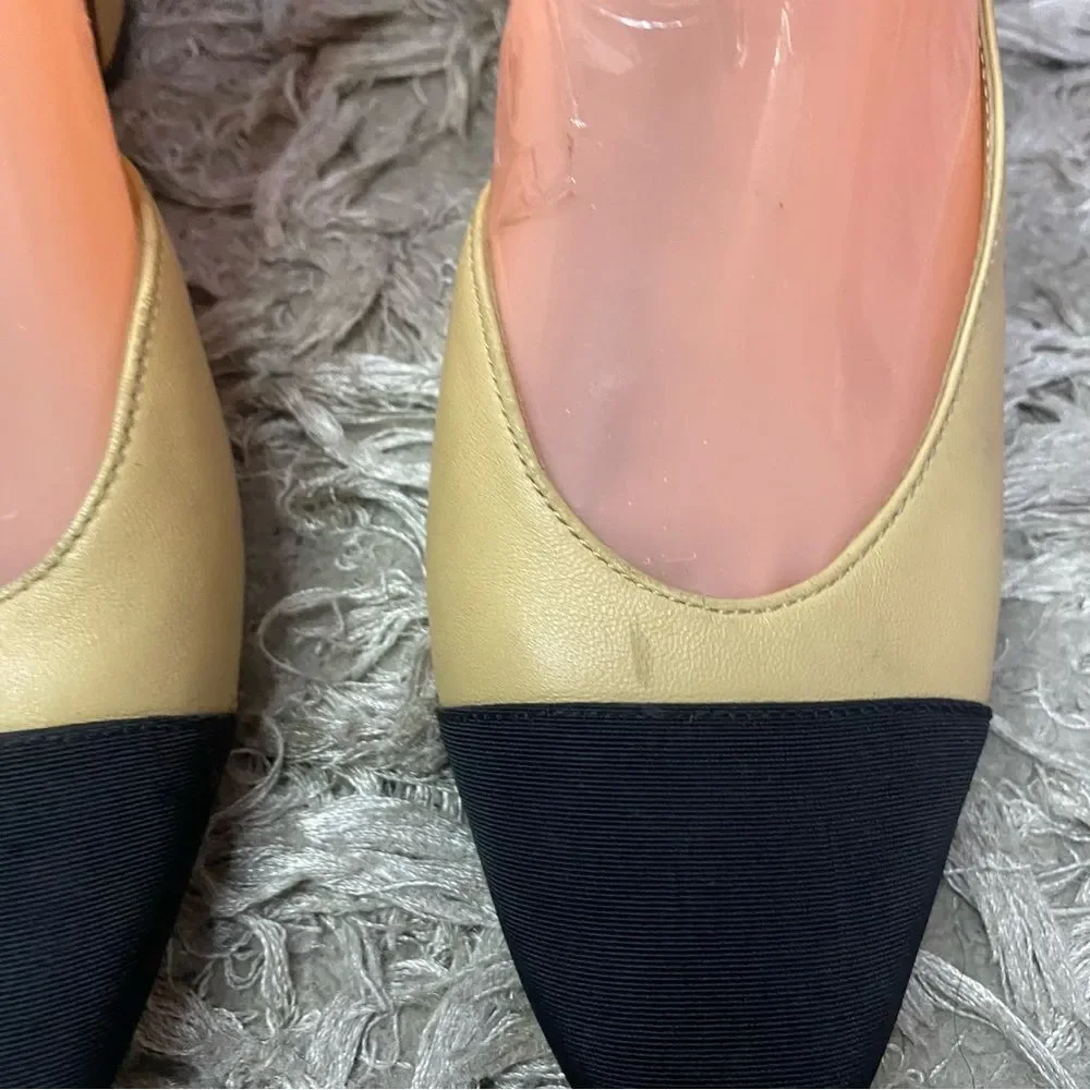 CHANEL Classic Slingback - Black Gold Leather‎ Heels - 37